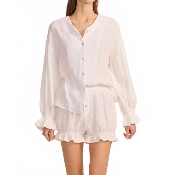 NEW BELLE D'AMOUR cotton gauze button down shorts in white - Picture 6 of 6